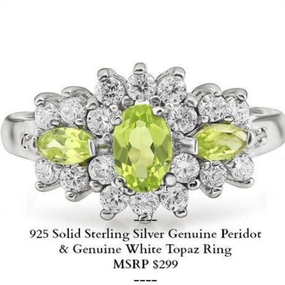 Sterling Silver Genuine Peridot & White Topaz Ring - Picture 3 of 13